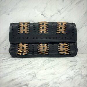 Elie Tahari Leather Clutch in Black and Gold